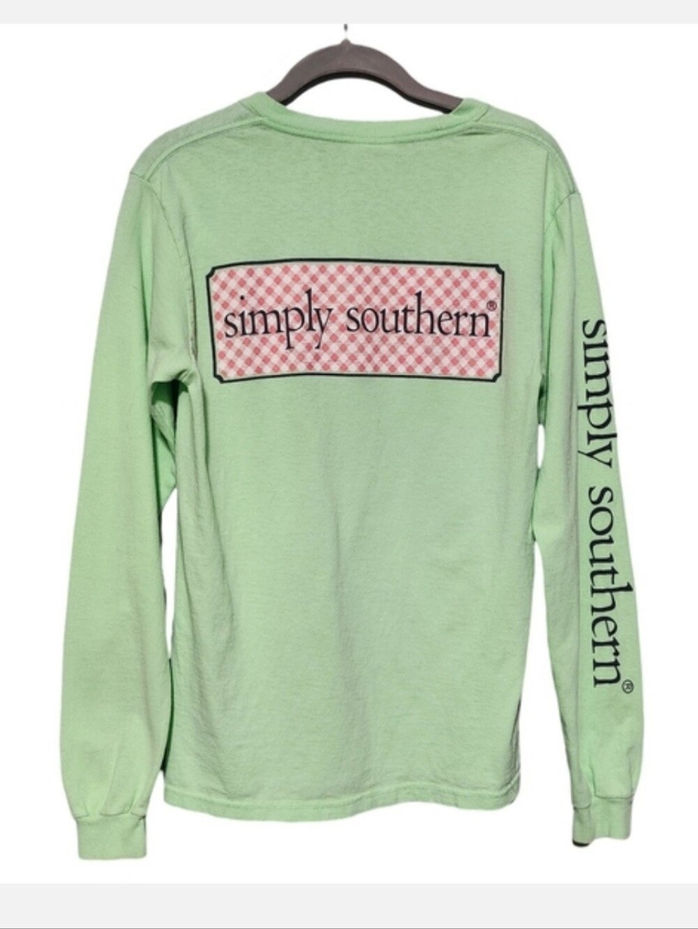 SIMPLY SOUTHERN Long Sleeve Tee Womens Small Green Pink Preppy Coastal - Picture 4 of 6